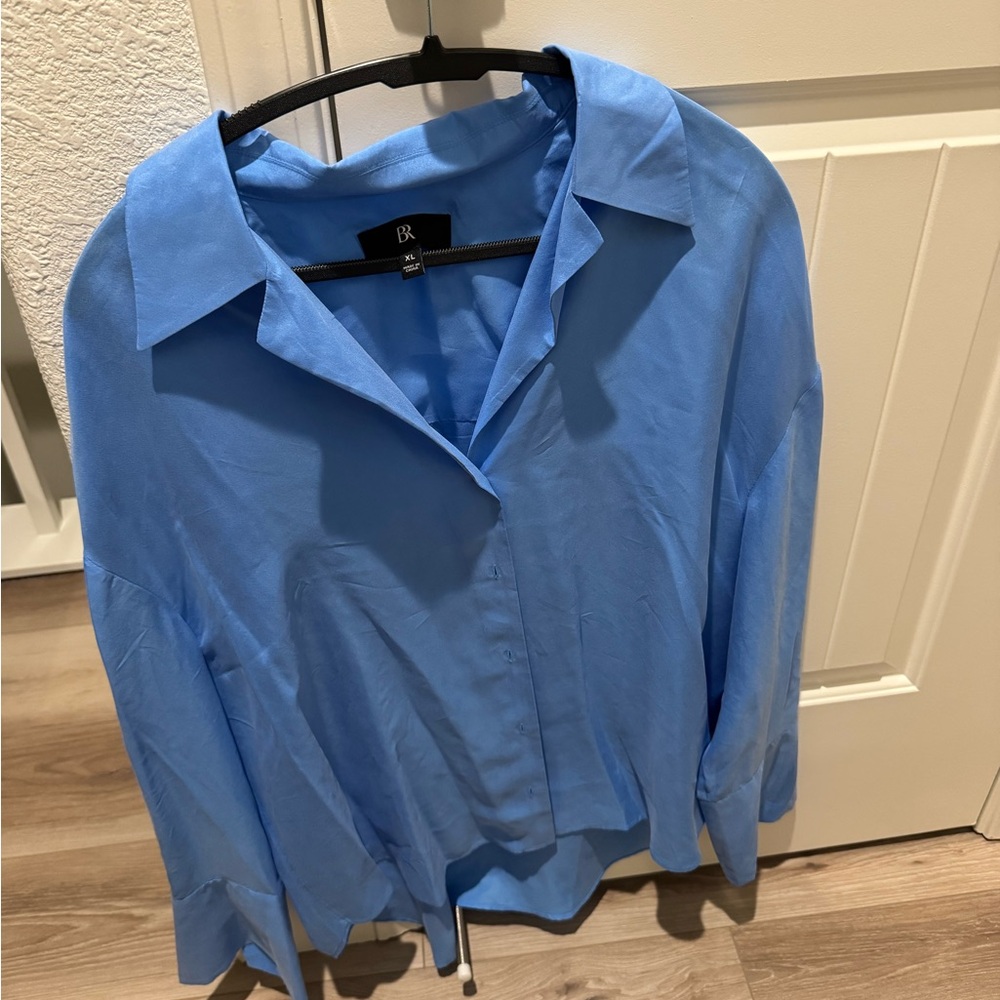 BR Silk Blue Button-Down Blouse